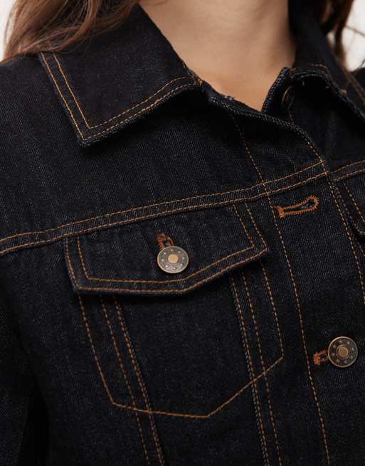 Lioness Rider cotton rich denim cinched waist button through mini dress in dark wash, 3 of 4
