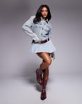[Lioness] Lioness rider pleated mini skort in light wash denim (part of a set)-Blue XS Light denim