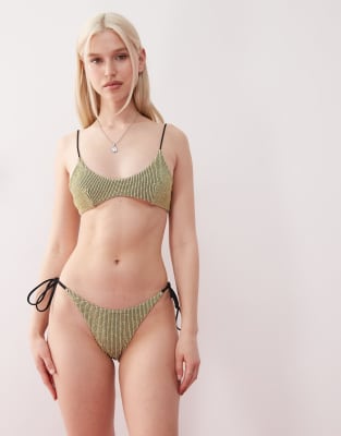 Lioness - Rio - Bas de bikini texturé à assortir avec brides contrastantes nouées sur les côtés - Jaune