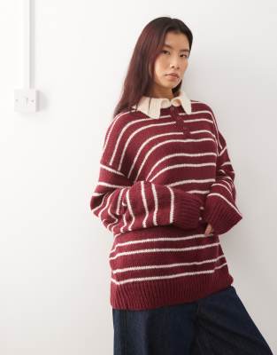 Lioness Rising Sun Knit Contrast Collar Oversized Sweater In Red