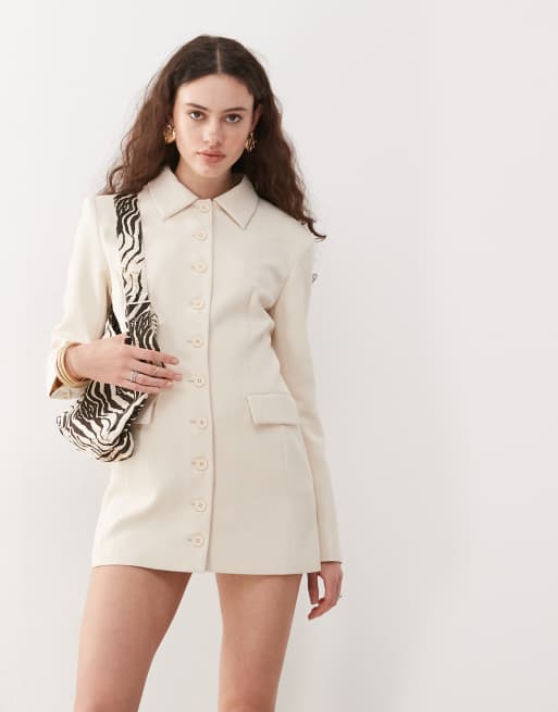 Lioness - Robe blazer courte structurée et ajustée à boutons - Crème