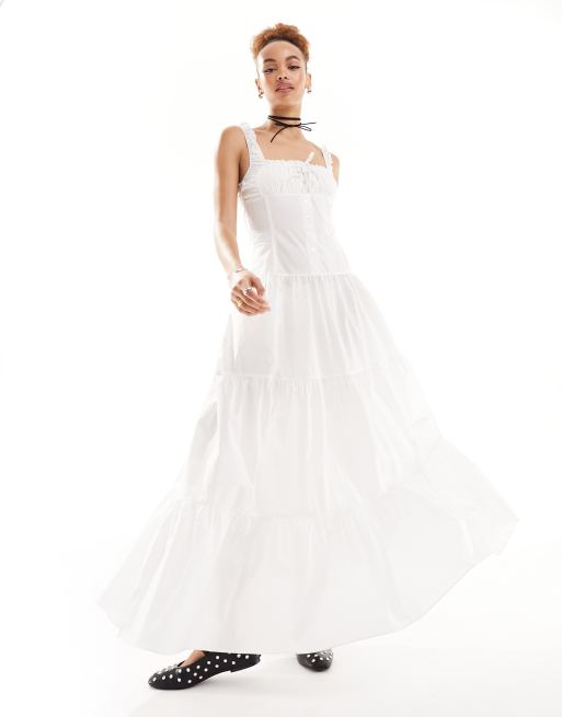 Lioness - Robe longue tendance folk à volants - Blanc