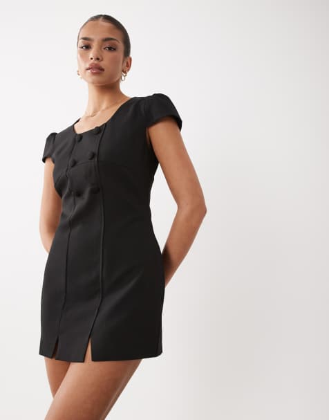 Lioness Rosa placket detail cap sleeve tailored mini dress in black - view 1