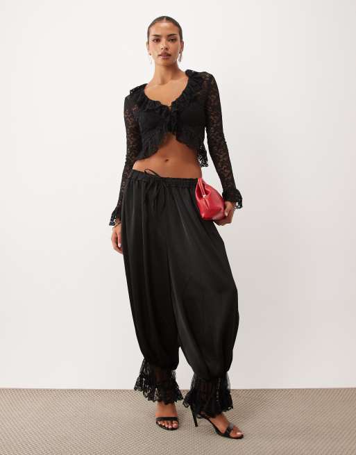 Lioness ruffle lace long sleeve top set in black, 2 of 4