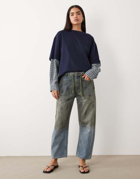 Lioness - Rush Hour - Blå jeans med lige ben og bindedetalje samt vintage-vask - view 1