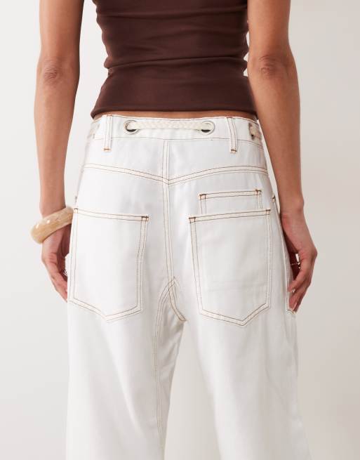 Lioness – Rush Hour – Jeans in Weiß mit geradem Bein und Bindedetail, 5 von 5
