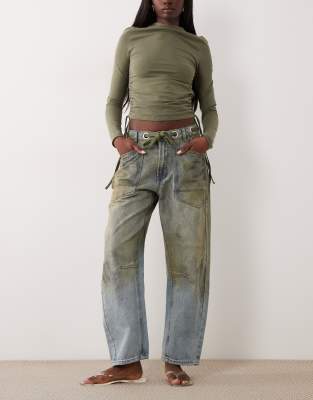 Lioness Rush Hour straight leg tie detail jeans in stone blue wash stone blue 24190₽