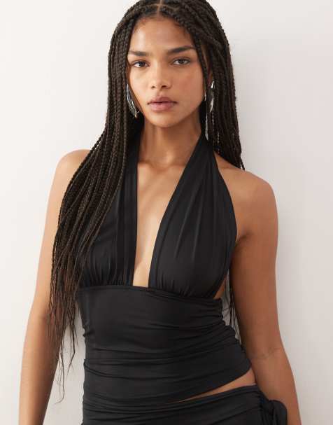 Lioness Safari plunge halterneck top co-ord in black - view 1