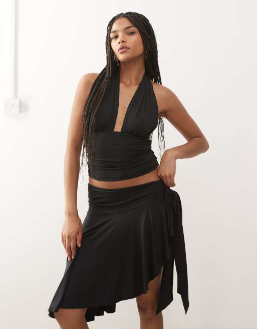 Lioness Safari ruched waist drape detailing asymmetric midi skirt