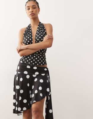 Lioness Safari Slinky Waist Draped Detail Asymmetric Hem Skirt In Black