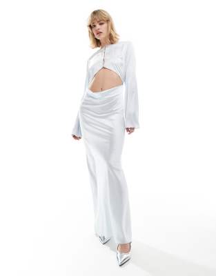 Lioness Lioness satin button through cut out maxi dress in light blue