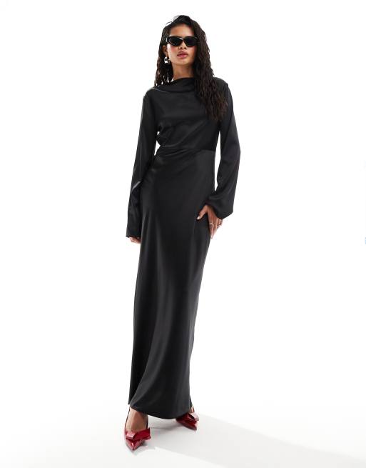 Lioness satin button up cut out maxi dress in black
