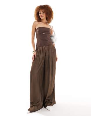 Lioness Lioness satin palazzo trousers in brown