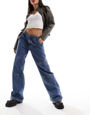 seam detail wide leg jeans in blue wash