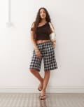 [Lioness] Lioness sevigney elasticated waist low rise jorts in navy check-Multi XS Navy check