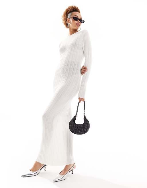 Lioness sheer knit flared sleeve maxi dress in white