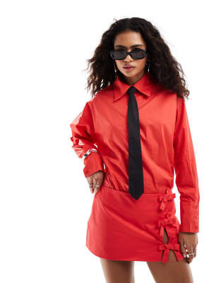 Lioness Shirt With Black Tie In Red - Part Of A Set