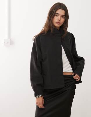 Lioness Shoreline Cotton High Neck Adjustable Hem Windbreaker Jacket In Black