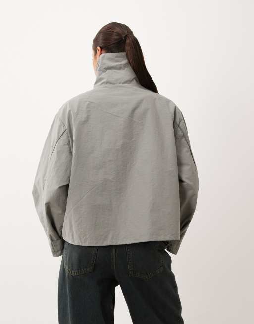 Lioness Shoreline funnel neck oversized utility toggle windbreaker jacket in silver, 3 of 4