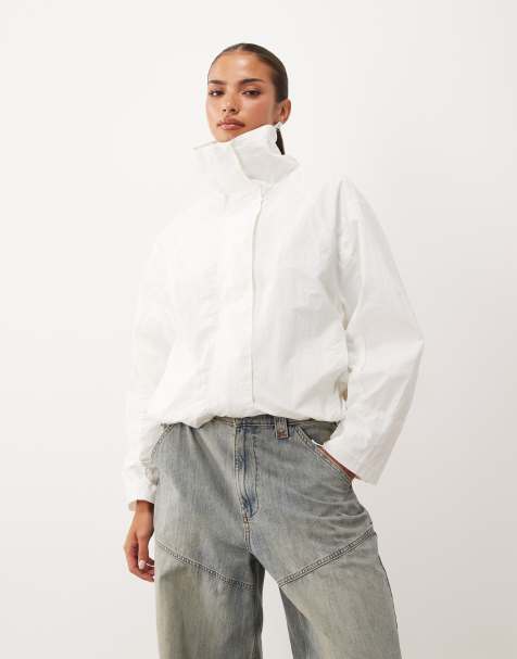 Lioness Shoreline funnel neck oversized utility toggle windbreaker jacket in white - view 1