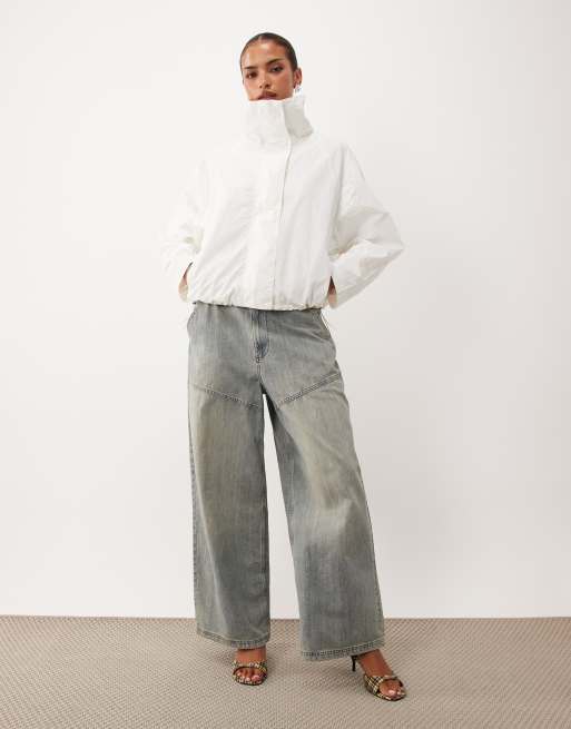 Lioness Shoreline funnel neck oversized utility toggle windbreaker jacket in white, 2 of 4