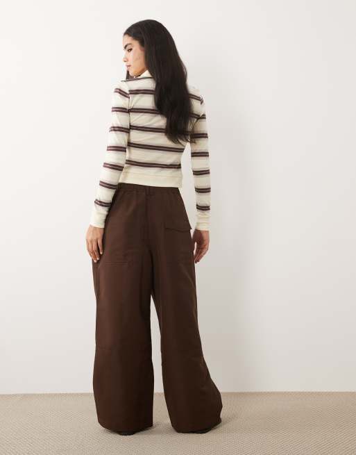 Lioness Signora relaxed balloon leg ripstop broek in chocoladebruin, 5 van 5