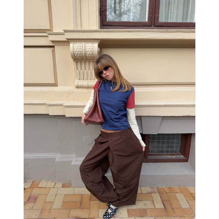 Lioness Signora wrap waistband detail relaxed pants in chocolate