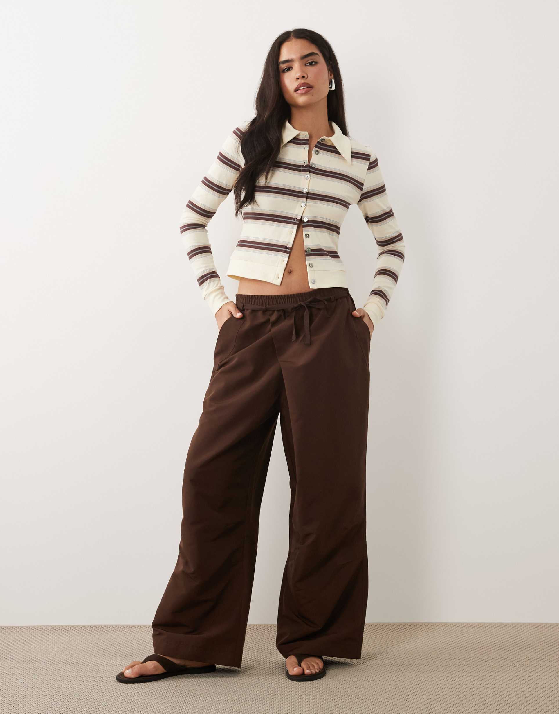 lioness signora wrap waistband detail relaxed pants in chocolate