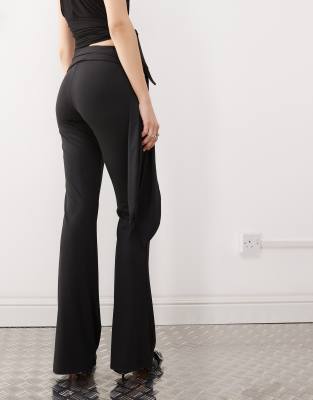 Lioness Slinky Low Rise Drape Tie Side Flared Pants In Black
