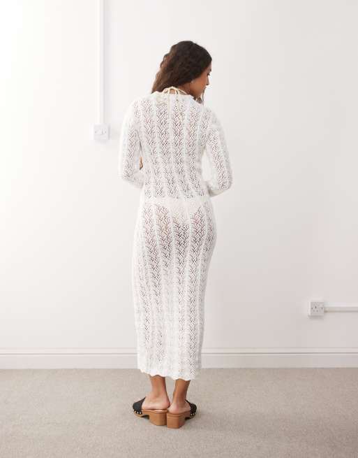 Lioness soiree plunge neck keyhole detail crochet beach midaxi