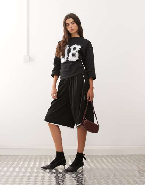 Lioness – Spectate – Czarne dżersejowe jortsy oversize z kontrastowym szwem, część zestawu - view 1