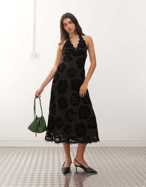 Lioness - Stars Align - Robe dos nu en dévoré à fleurs avec encolure américaine et bords en dentelle - Noir - view 1