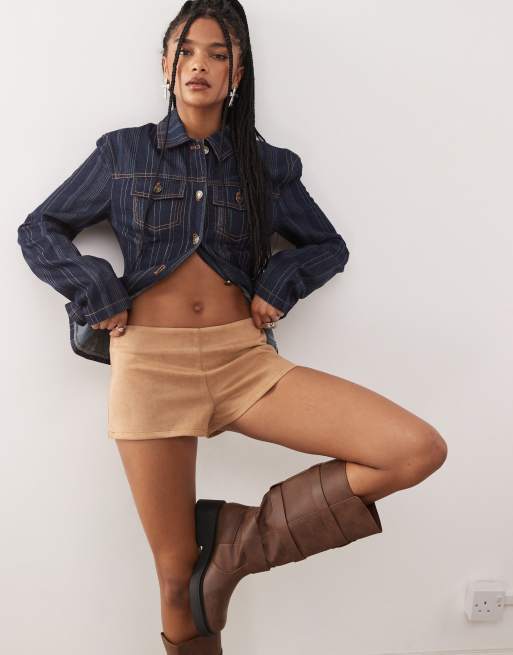 Lioness - Sun Drenched - Korte og kamelbrune mikroshorts i imiteret ruskind med lav talje, 3 af 5