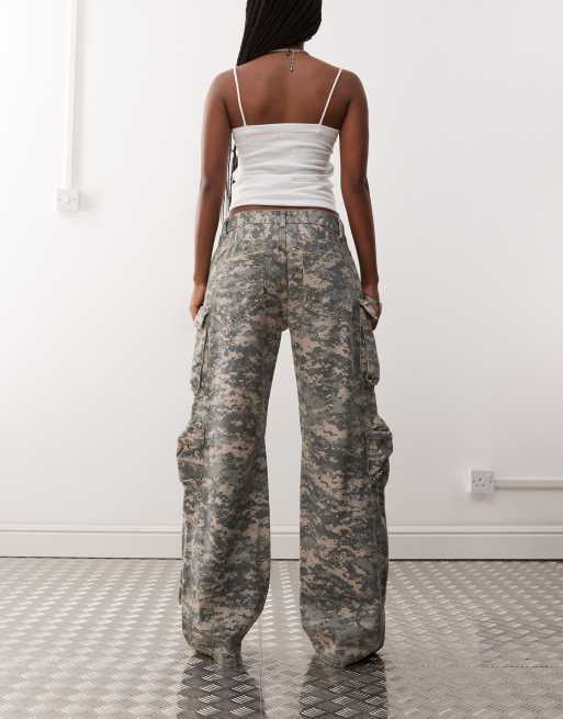 Lioness Sweetness low rise pocket detail oversized cargo jeans in digital camo
