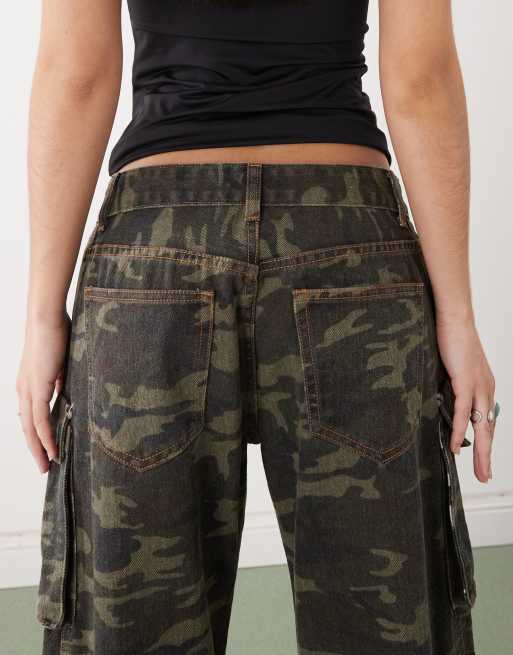 Lioness Sweetness low rise pocket detail oversized cargo jeans in khaki camo, 5 of 5