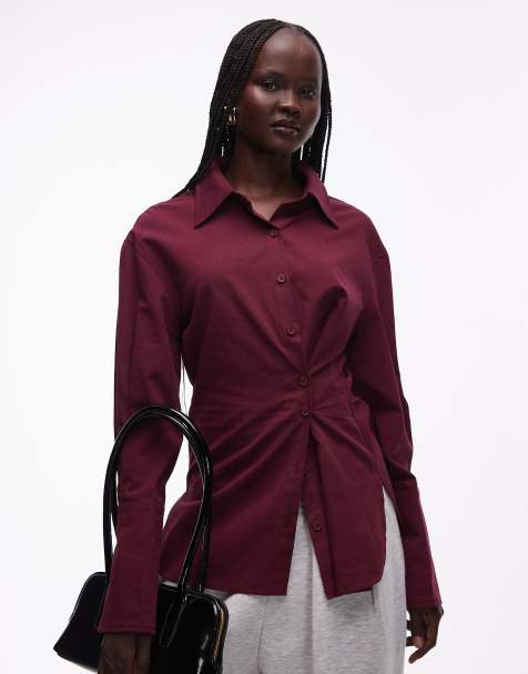 Lioness - Sydney - Camicia con colletto e bottoni multiposizione stretta in vita bordeaux in coordinato - view 1