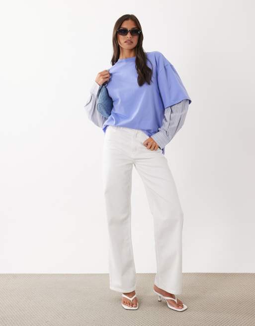 Lioness t-shirt oversize 2-en-1 avec superposition et chemise à manches longues rayée en bleu bleuet, 2 de 4