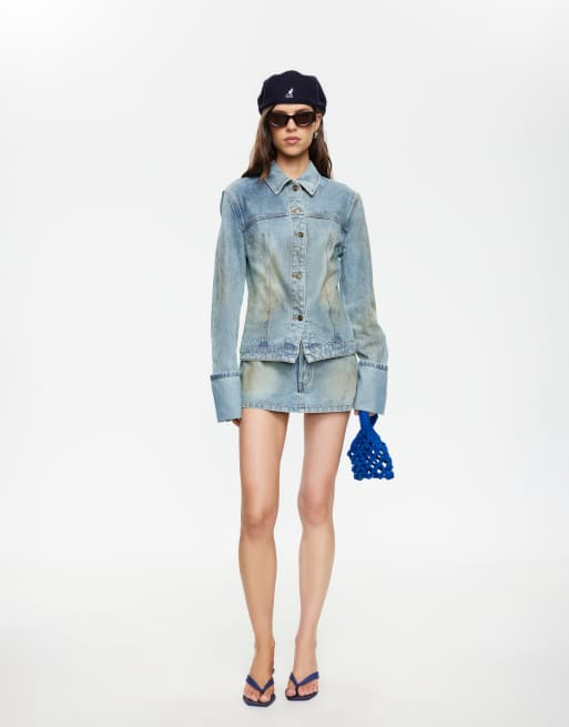 Lioness The Bronx denim jack met tailleband en brede manchetdetails in stone blue wash, 4 van 4