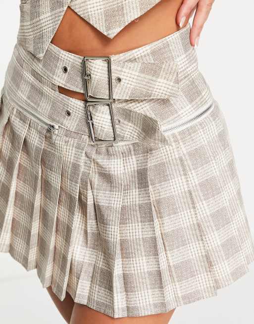 Plaid mini shop skirt beige