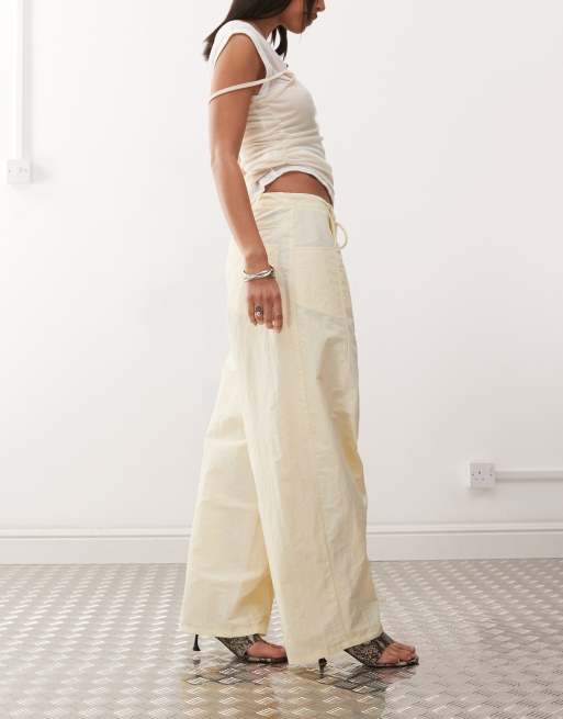 Lioness tie waist barrel leg trousers in buttercream yellow