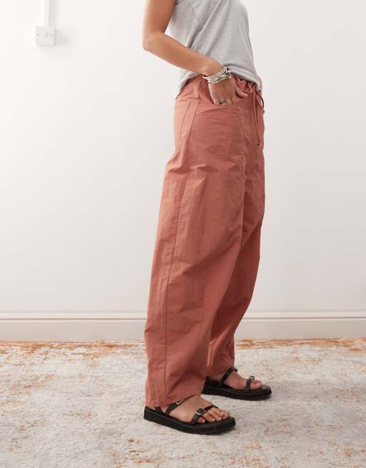 Lioness tie waist barrel leg trousers in red clay