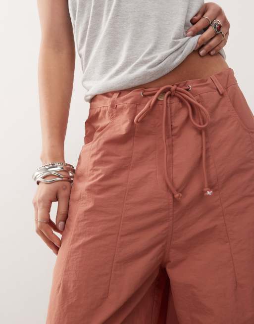 Lioness tie waist barrel leg trousers in red clay