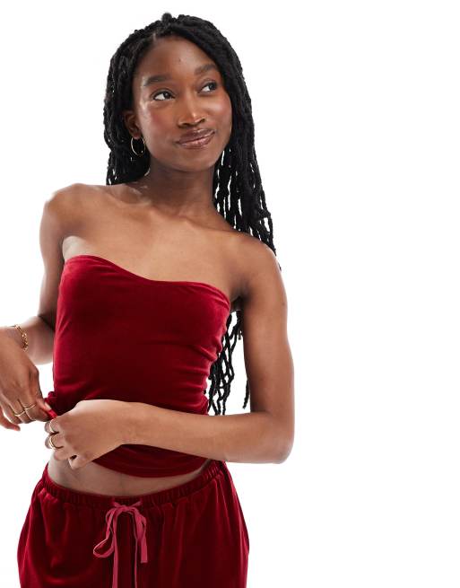 Lioness - Top bandeau d'ensemble en velours - Bordeaux