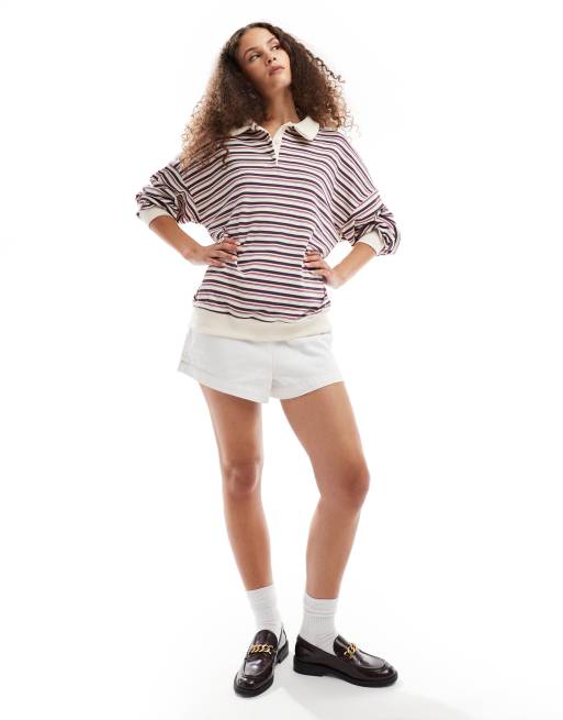 Lioness - Top con colletto stile rugby in jersey a righe crema e multicolore 