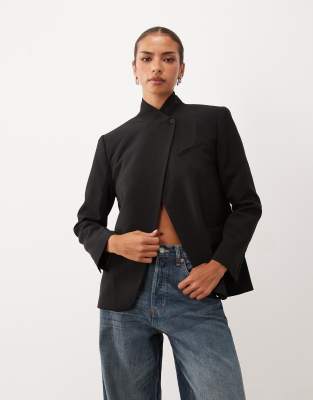 Lioness Trophy Club Asymmetric Wrap Front Blazer In Black