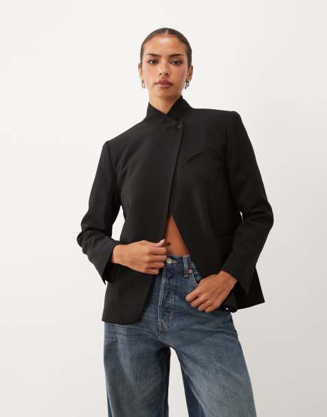 Lioness Trophy Club asymmetric wrap front blazer in black - view 1
