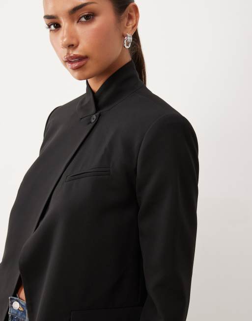 Lioness Trophy Club asymmetric wrap front blazer in black, 3 of 4