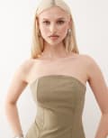 [Lioness] Lioness Untamed linen look cotton seam detail bandeau corset top in sage (part of a set)-Green S Sage