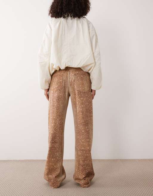 Lioness Uptown jeans med brede ben i fawn-print, 2 af 5