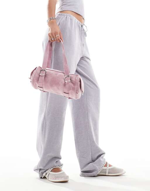 Lioness velour bandeau top and low rise wide leg sweatpants set in light blue